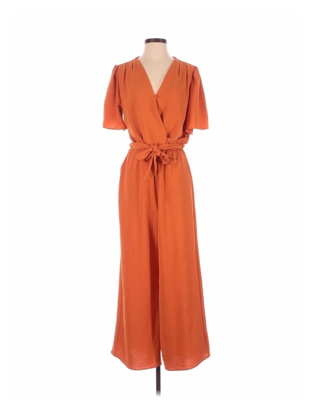 Tie-Waist Rust Orange Wrap Jumpsuit
